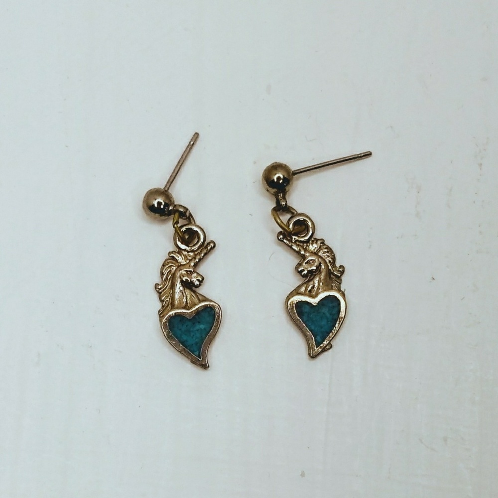 Unicorn pewter and turquoise earrings